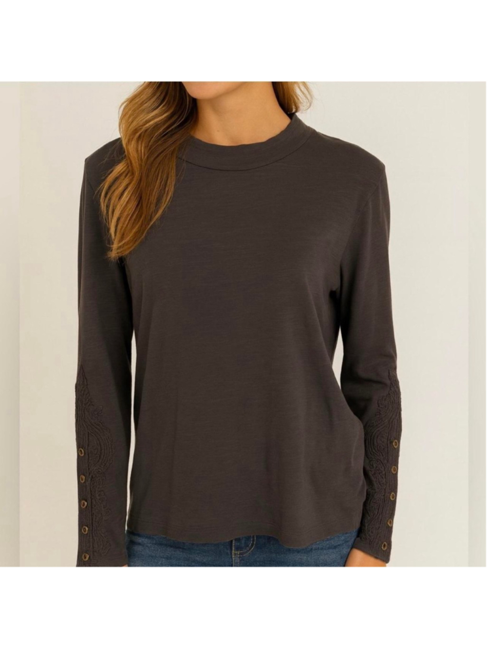 Free People grey long sleeve top with button details